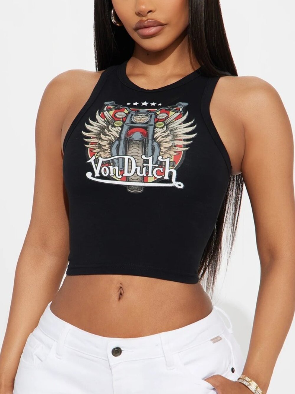 Von Dutch Black Motorcycle Graphic Crop Tank Top M